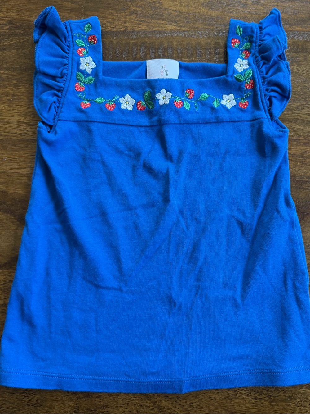Maddie & Connor Blue Girls Embroidered Strawberry Floral Tank Top